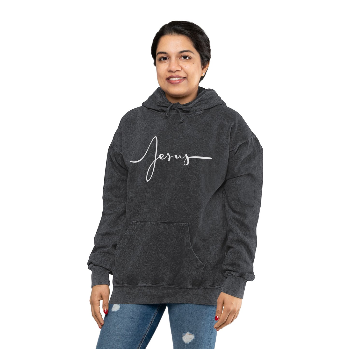 Faith-Inspired Unisex Mineral Wash Hoodie - Jesus & Inspirational Quote