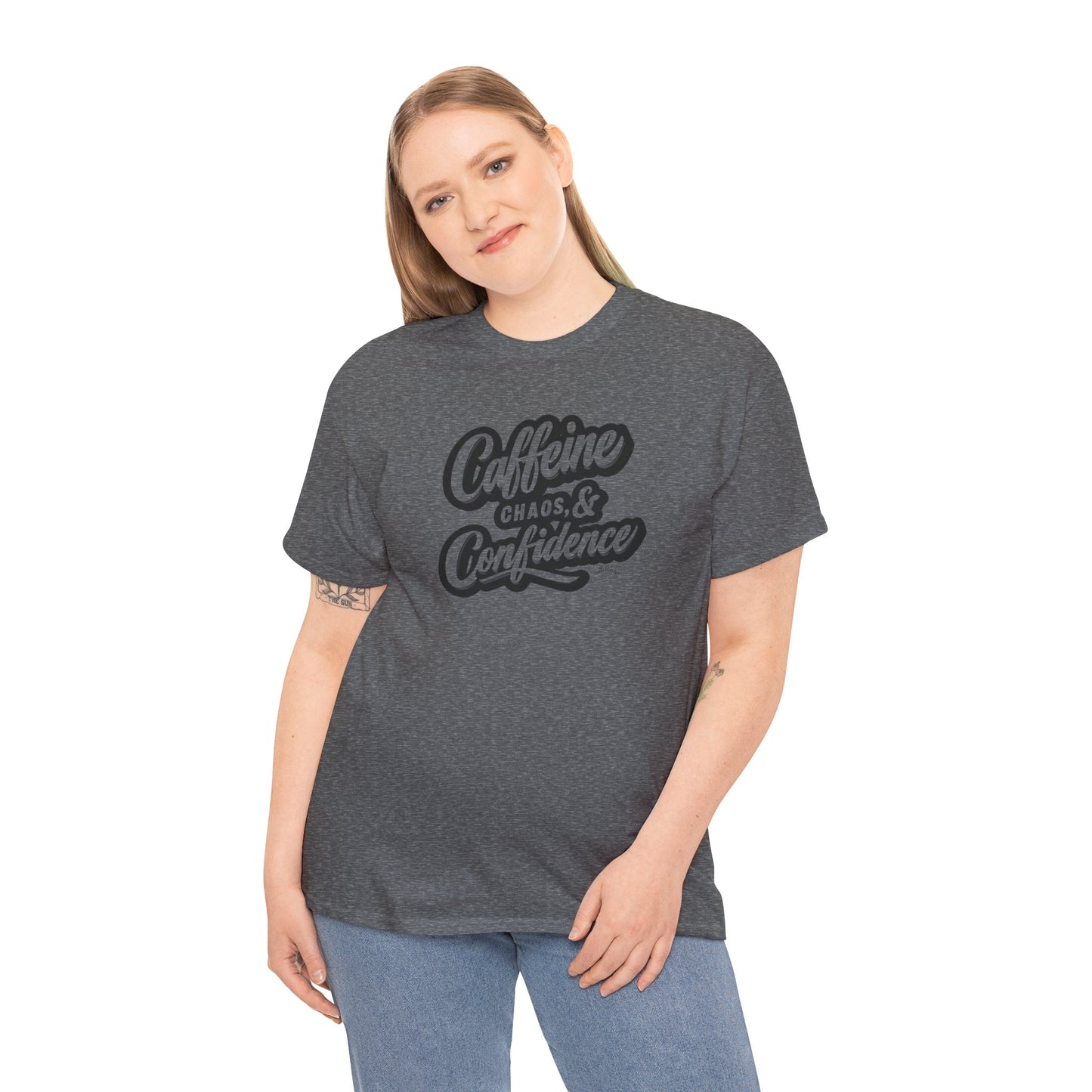 Caffeine, Chaos, & Confidence Heavy Cotton Tee