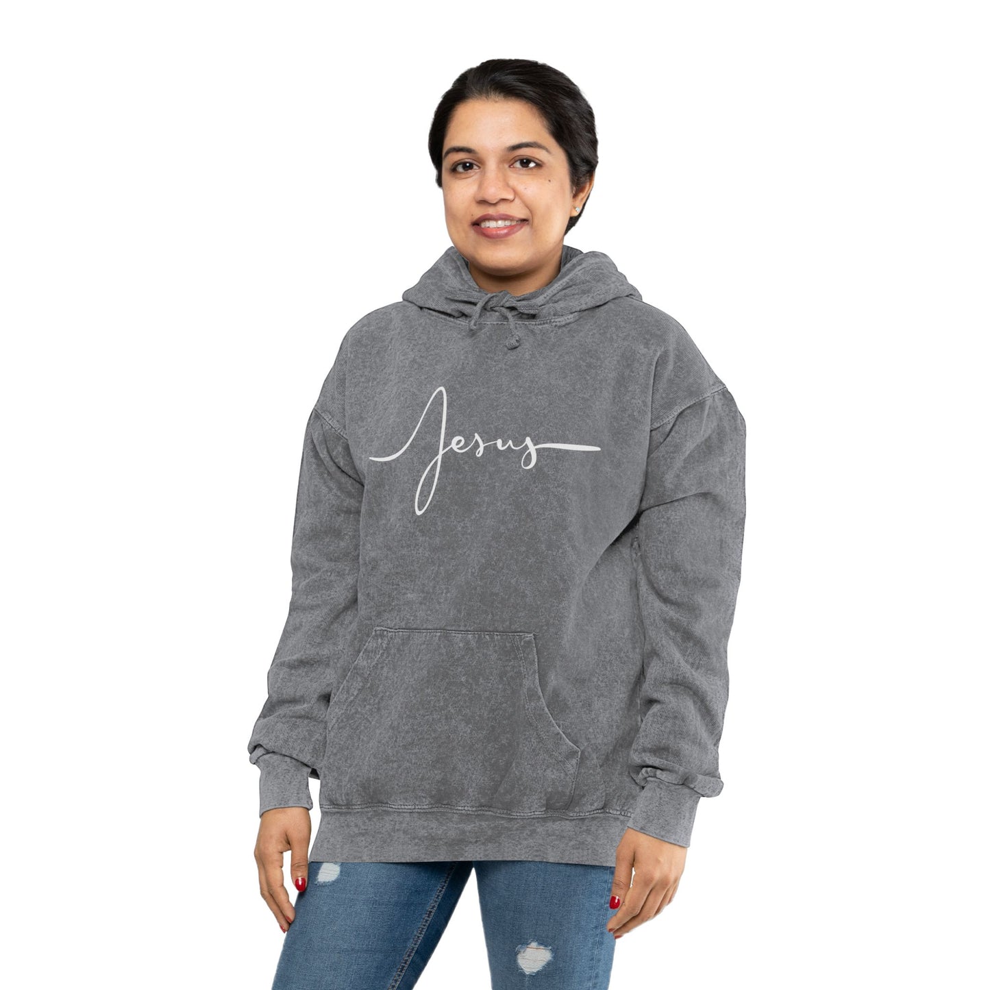 Faith-Inspired Unisex Mineral Wash Hoodie - Jesus & Inspirational Quote